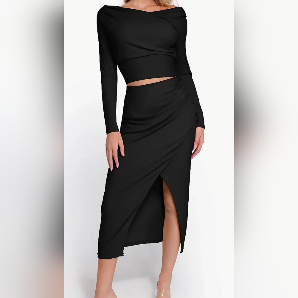 Black Women's Midi Skirt Set- Classic Sleek Pencil Style